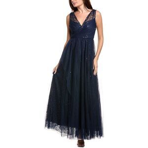Theia Womens  Kiana Beaded Gown, Blue